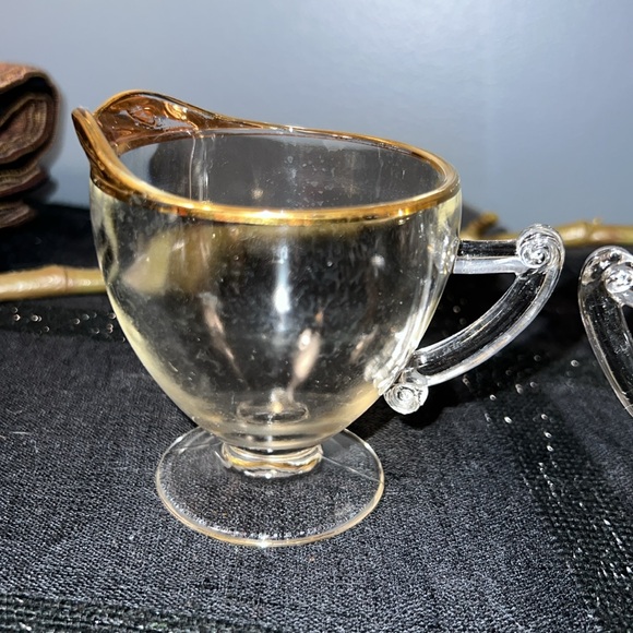 Vintage Gold Rimmed Cream and Sugar Glasses - Picture 2 of 12